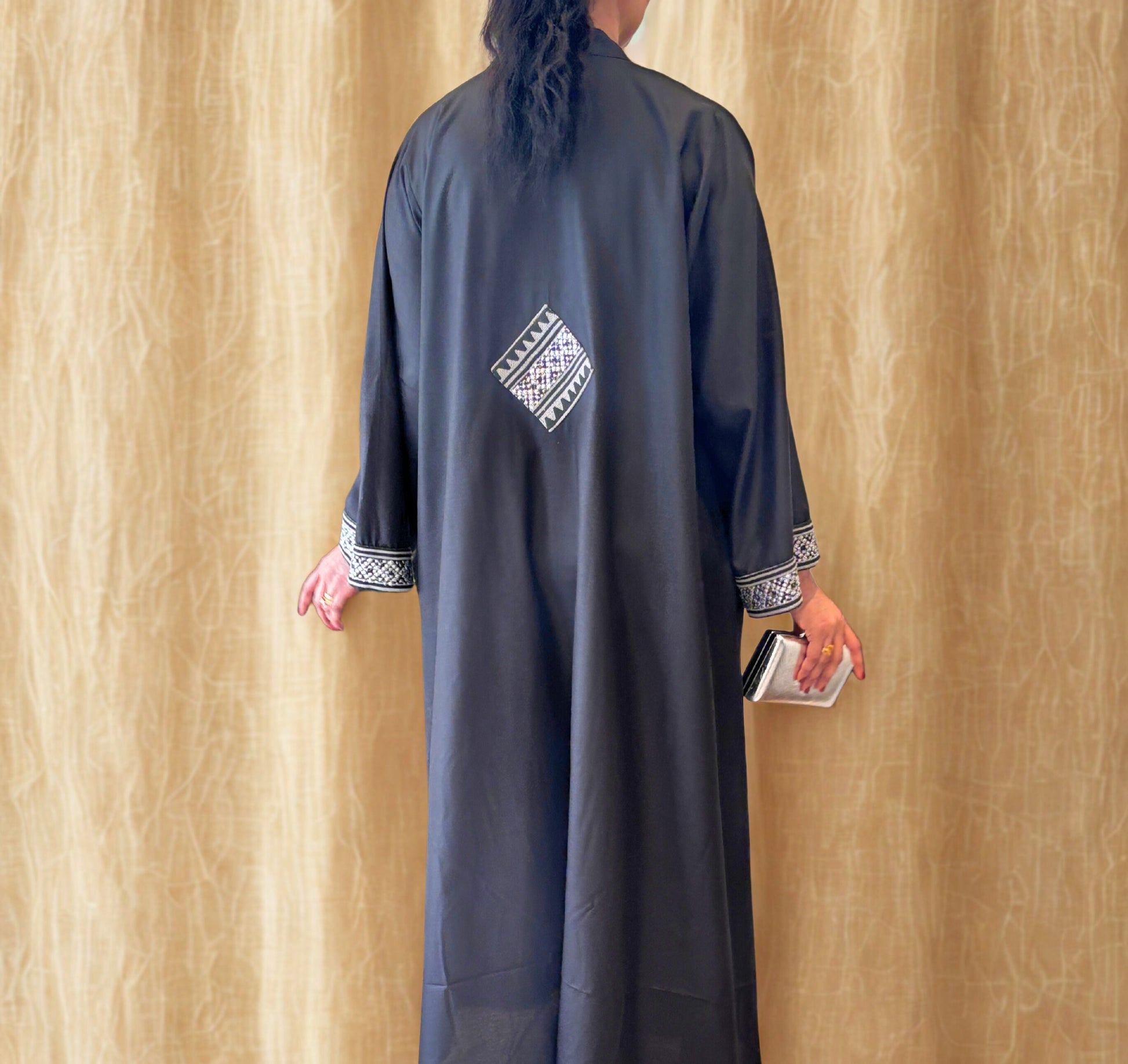 Nora Abaya – Black with Geometric Embroidery