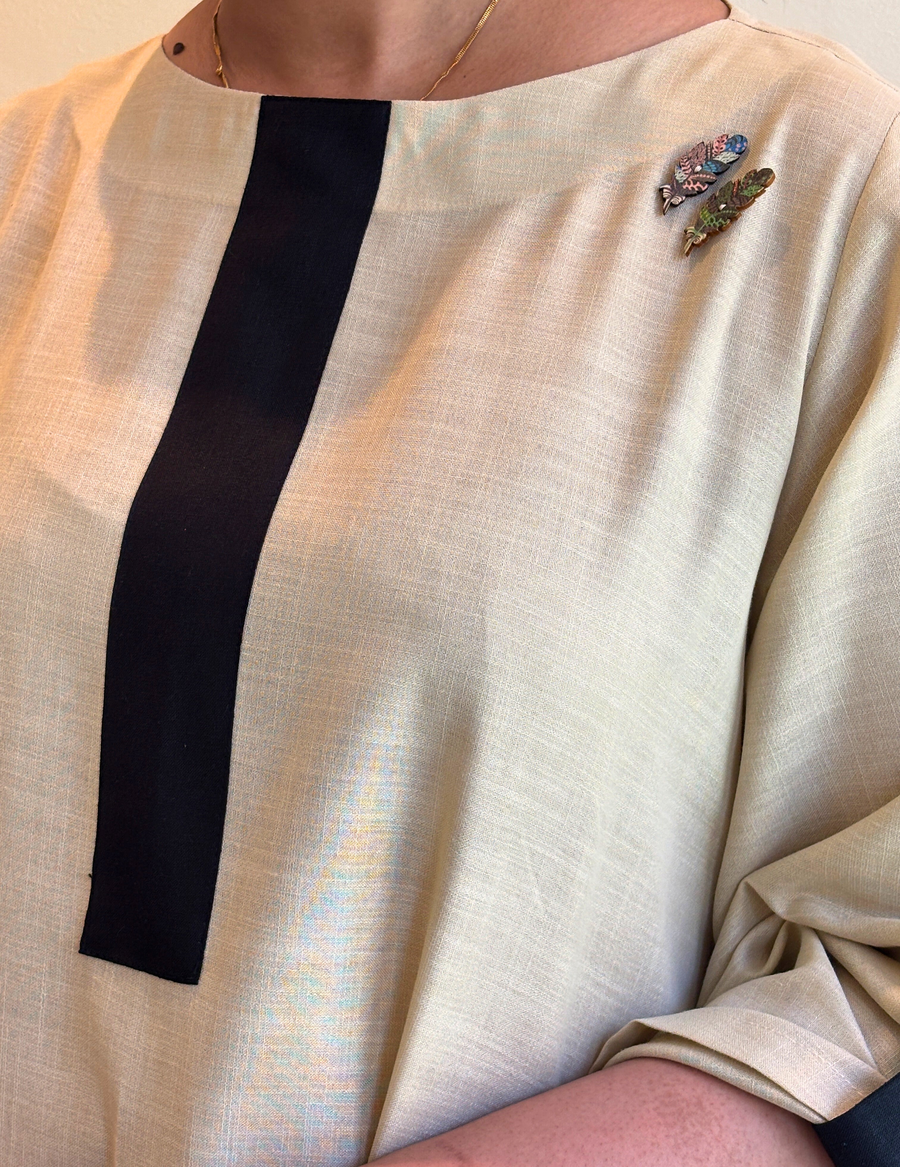 Neutral Flow Dress with Contrast Detail