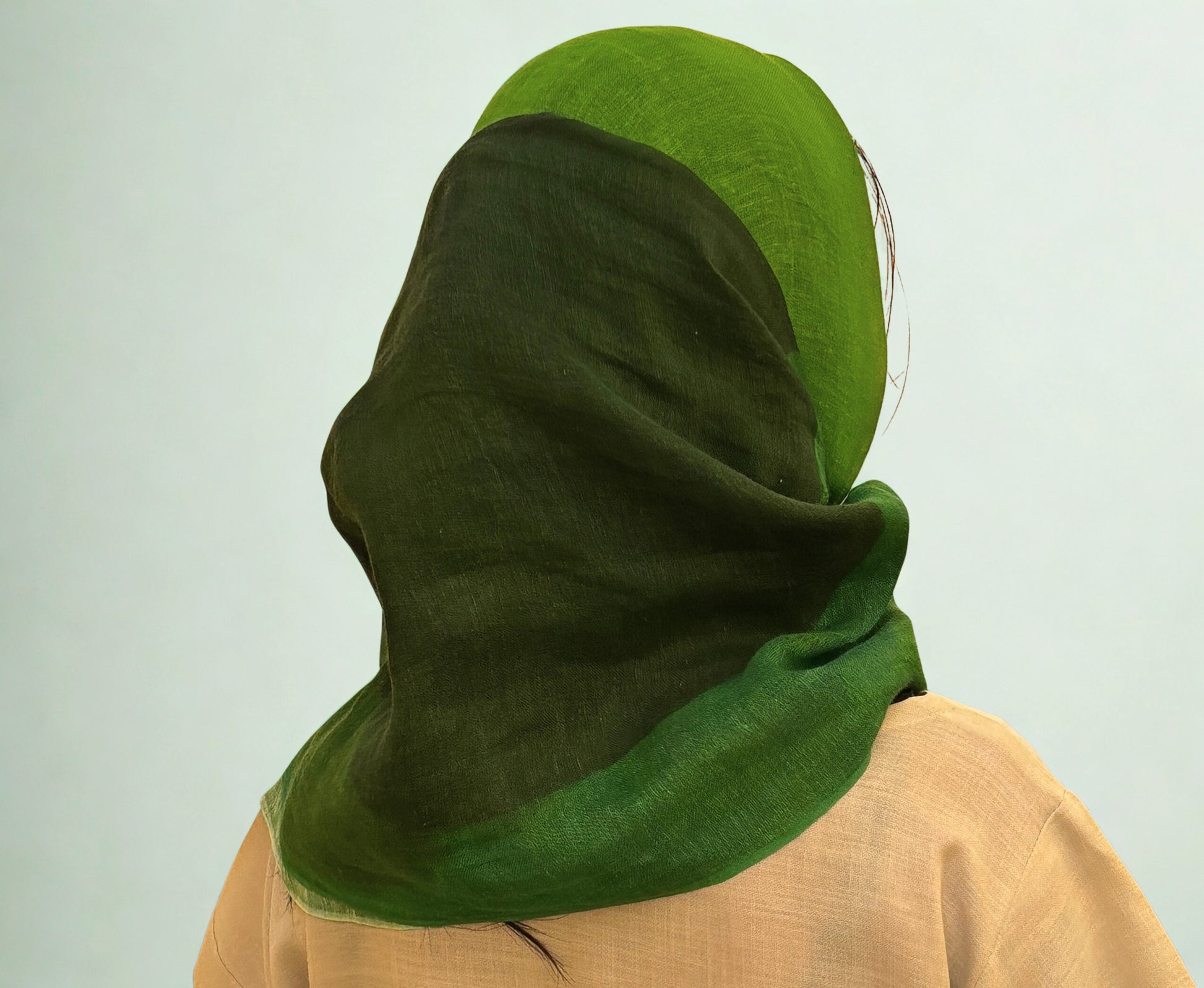 Breezy Linen-Cotton Artistic Green Scarf