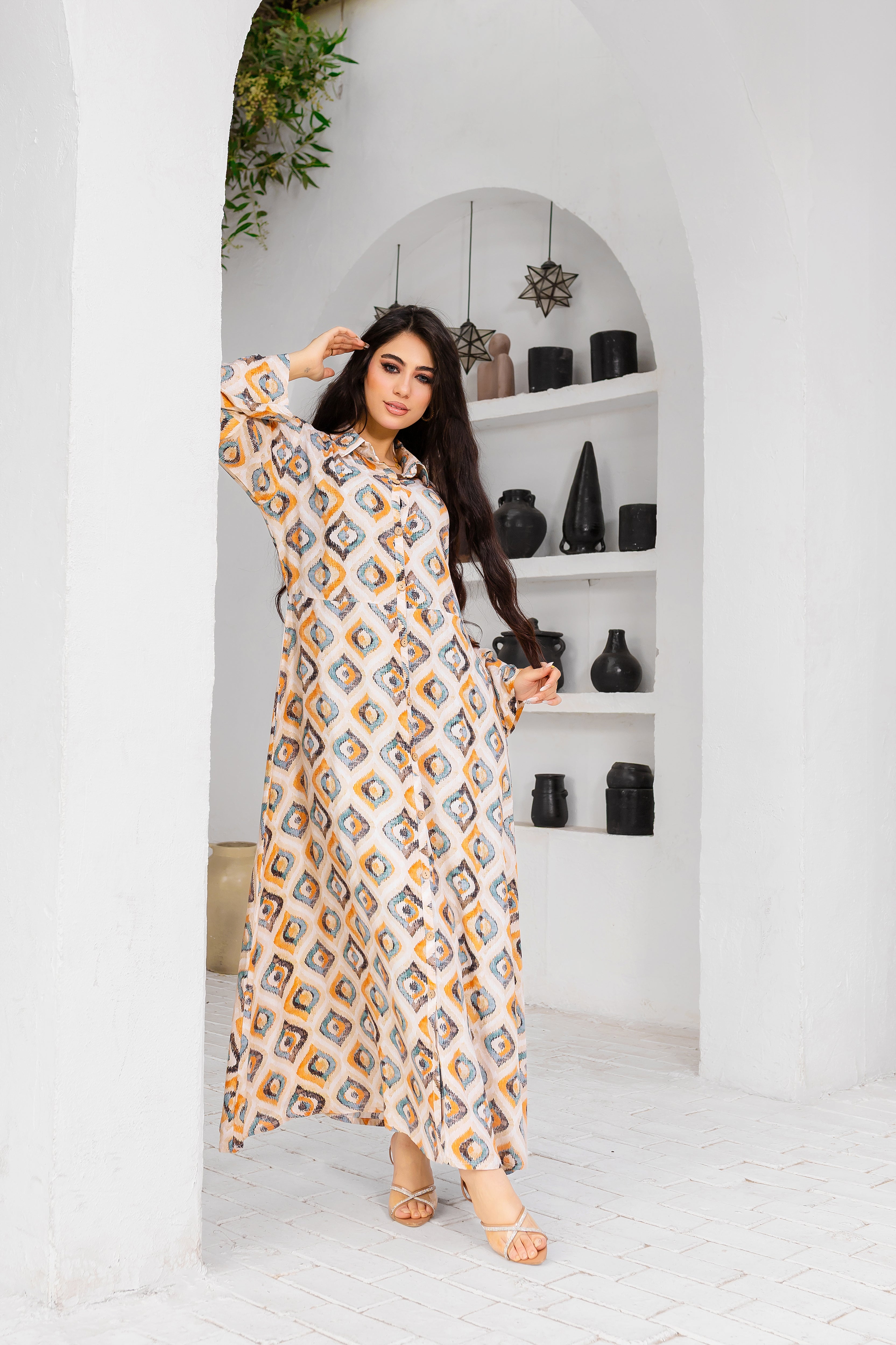 Breezy Flow Dress – Geometric Earth