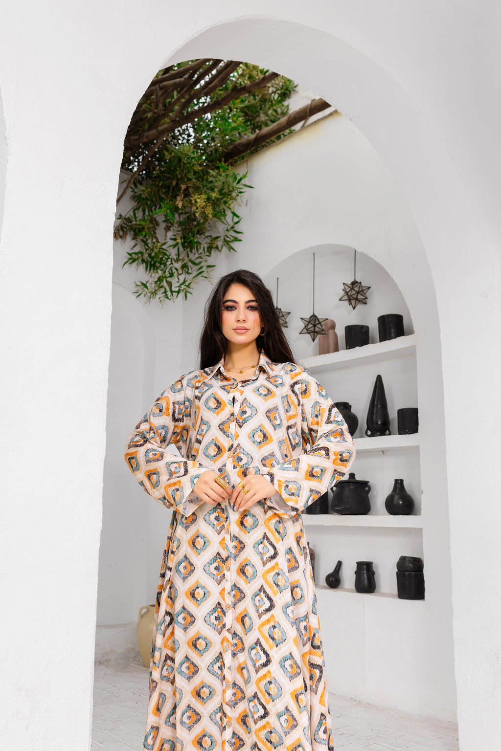 Breezy Flow Dress – Geometric Earth