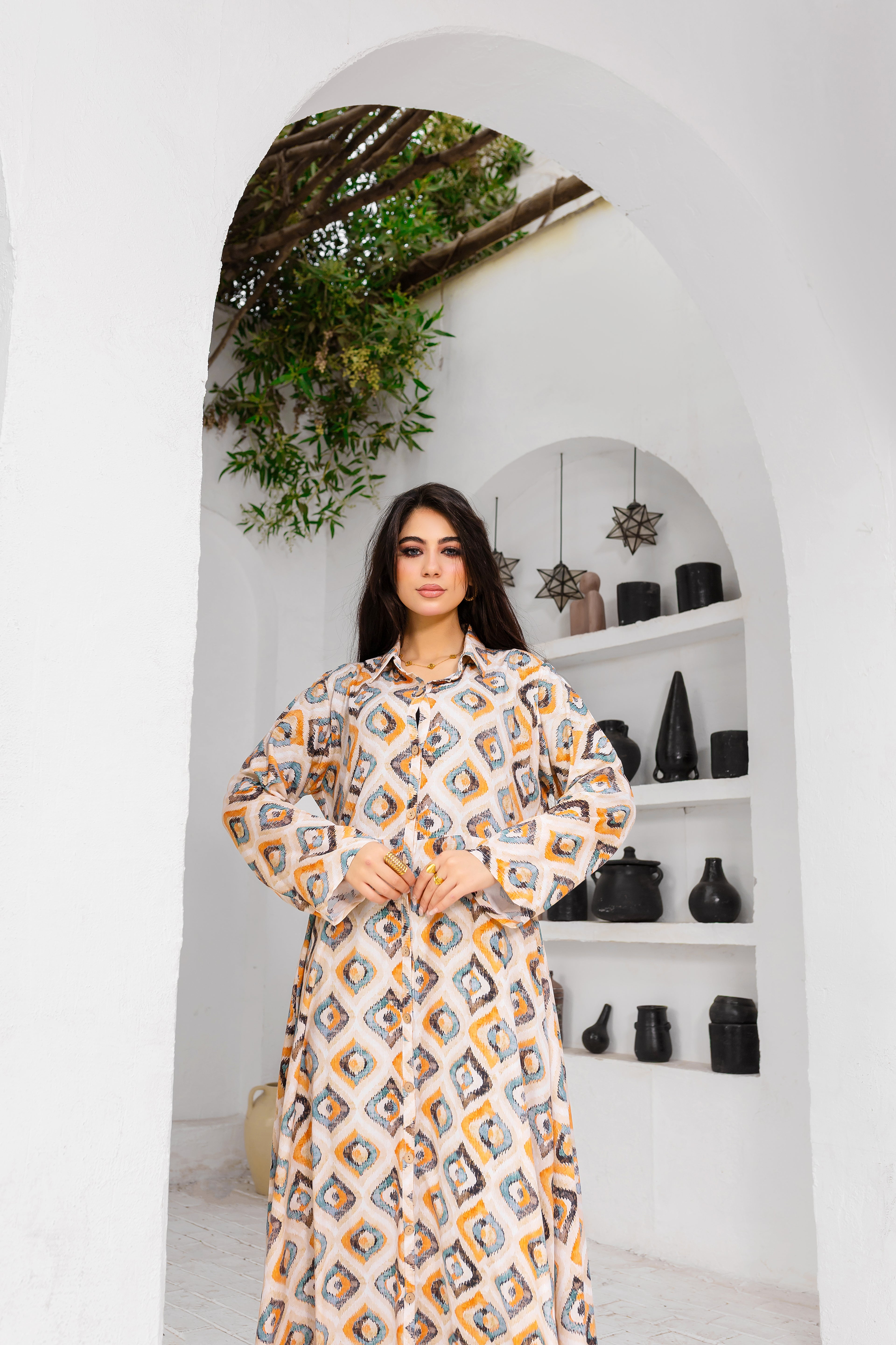 Breezy Flow Dress – Geometric Earth