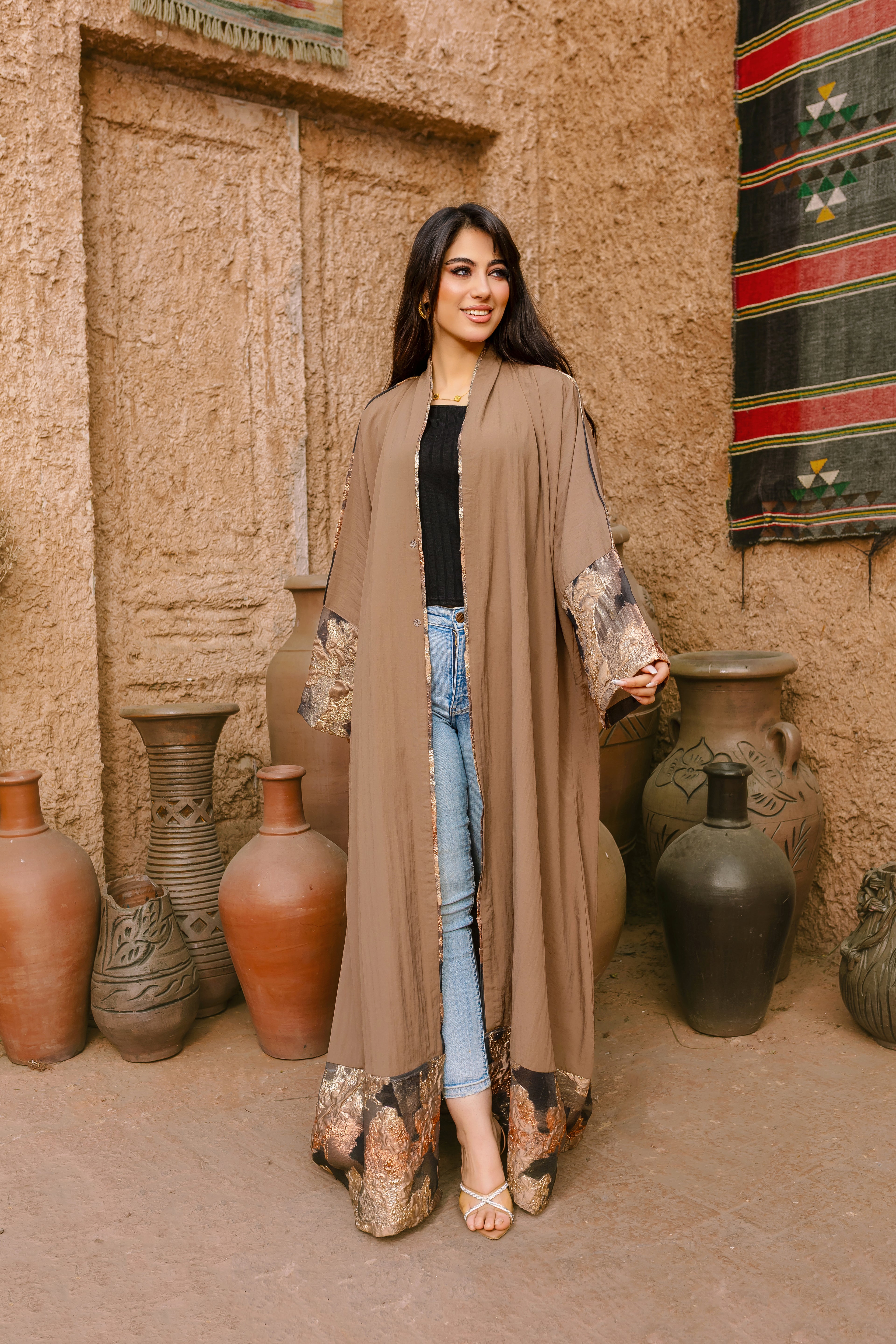 Breezy Bamboo Festive Abaya – Brown