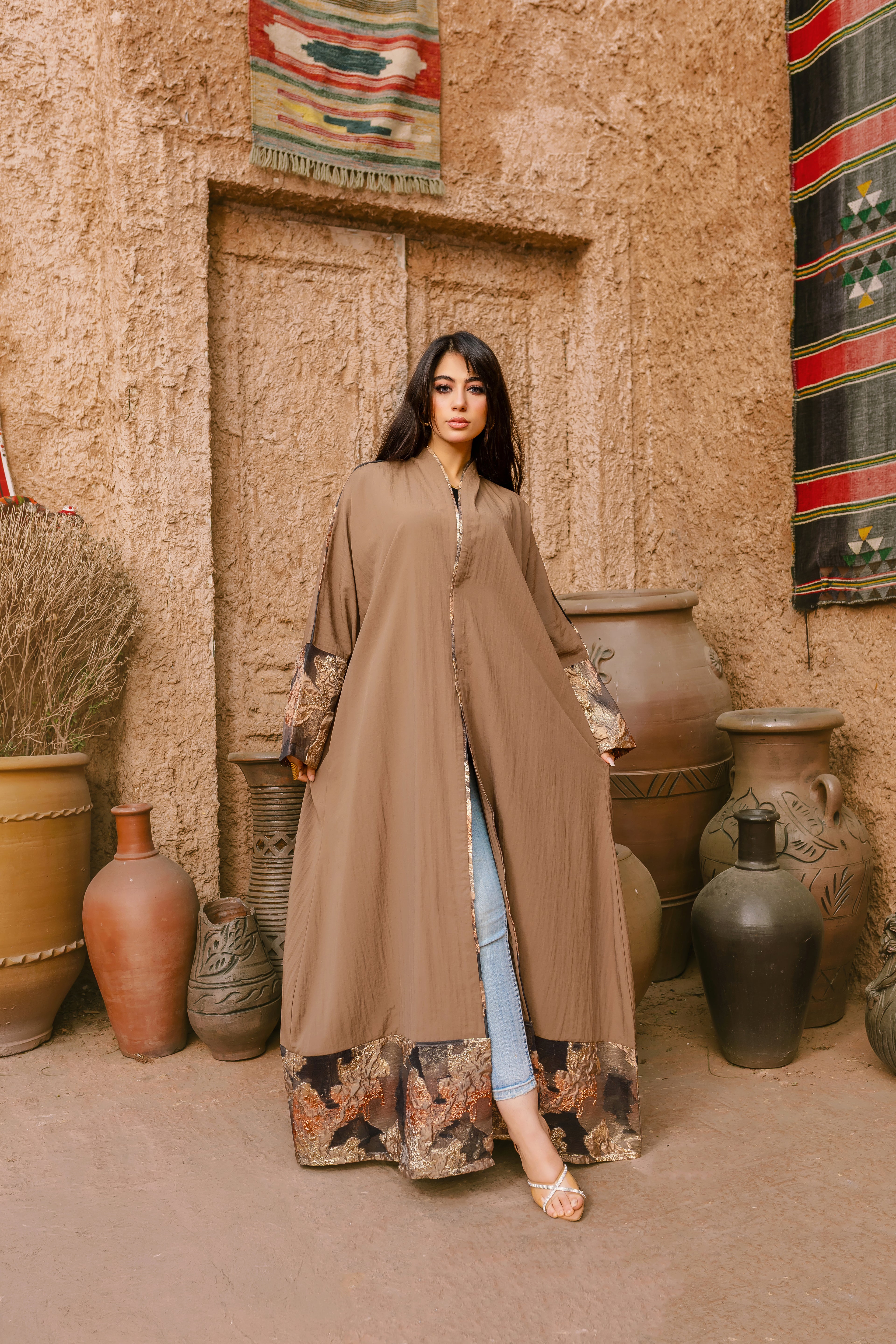 Breezy Bamboo Festive Abaya – Brown