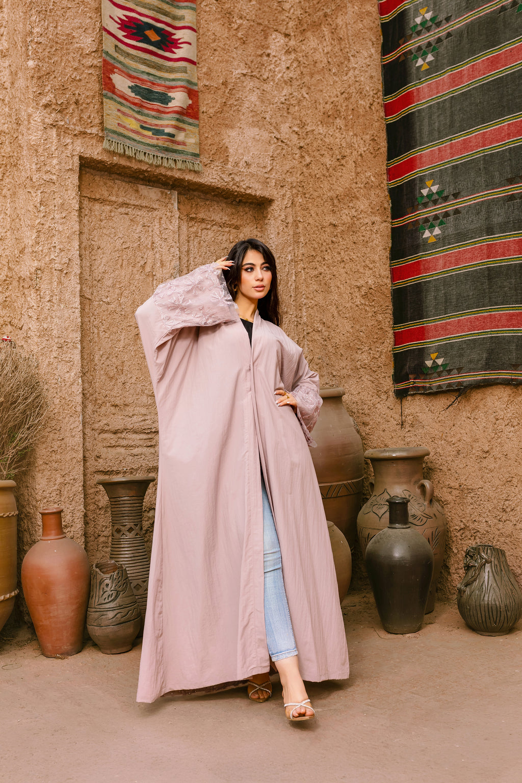 Breezy Bamboo Festive Abaya – Dusty Pink