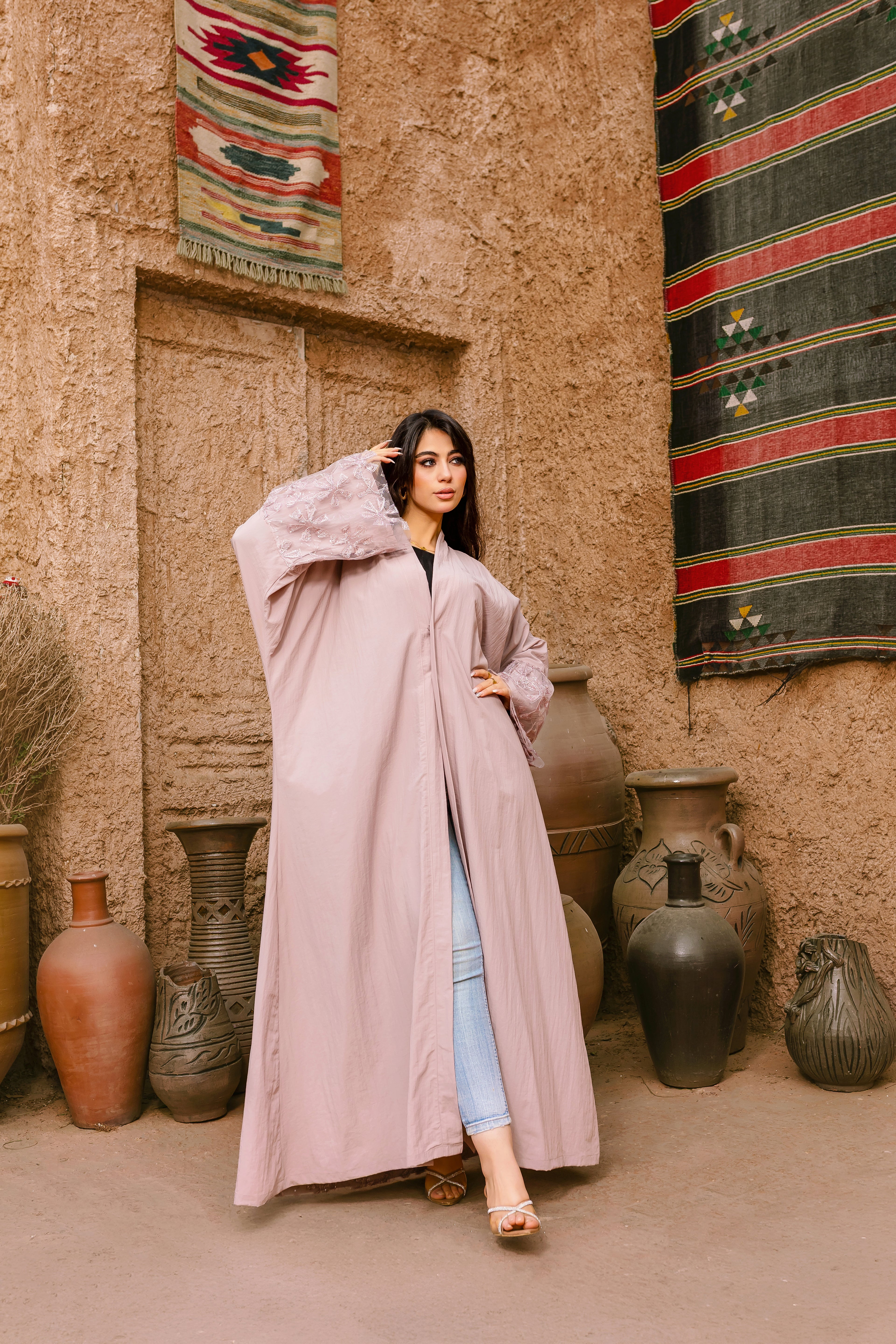 Breezy Bamboo Festive Abaya – Dusty Pink