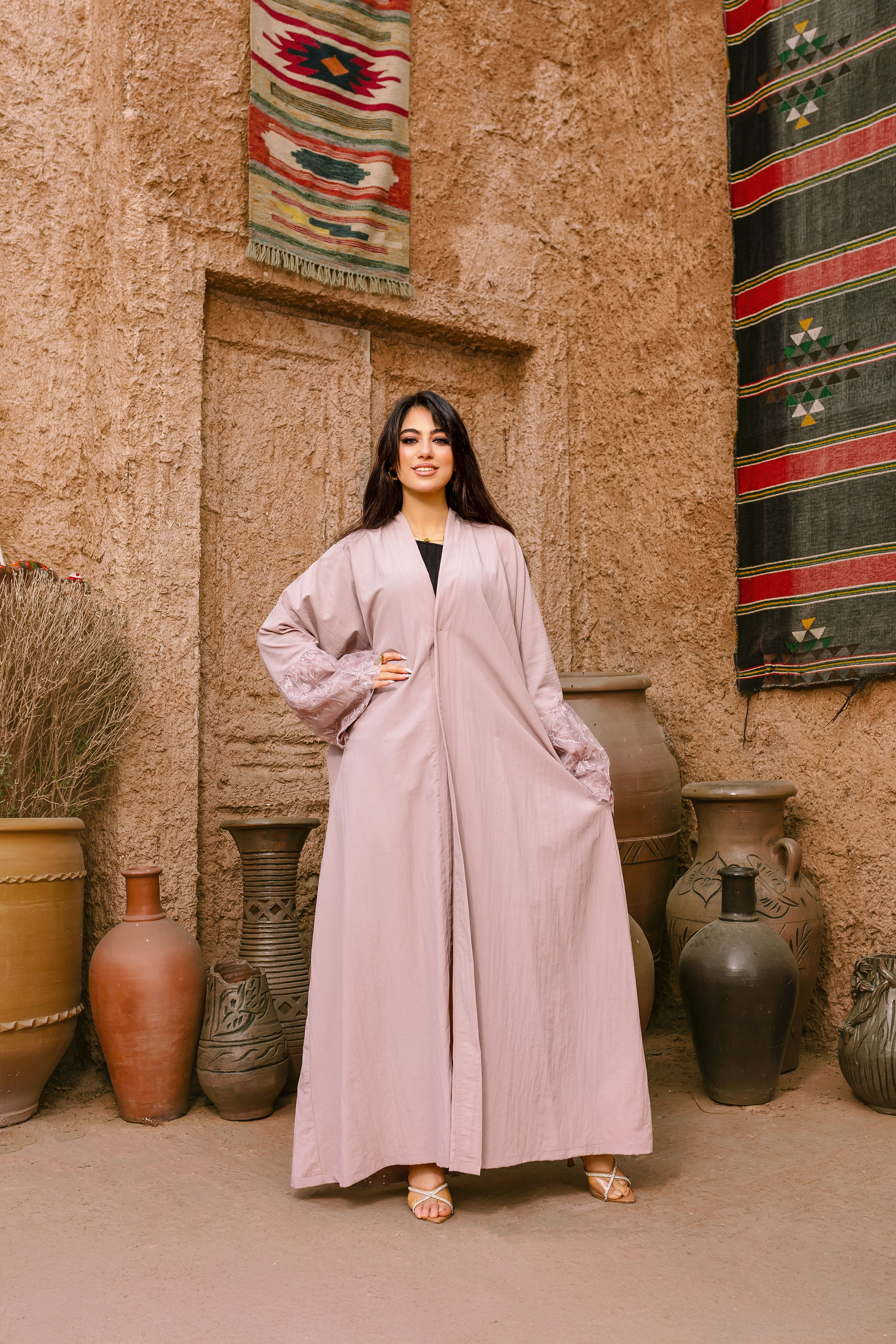Breezy Bamboo Festive Abaya – Dusty Pink