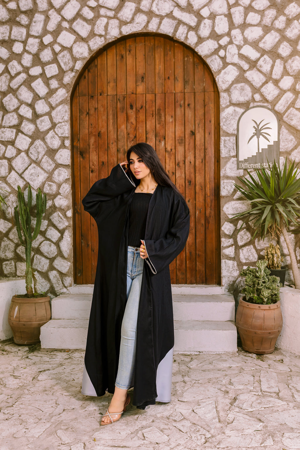 Breezy Linen Organza Hem Abaya