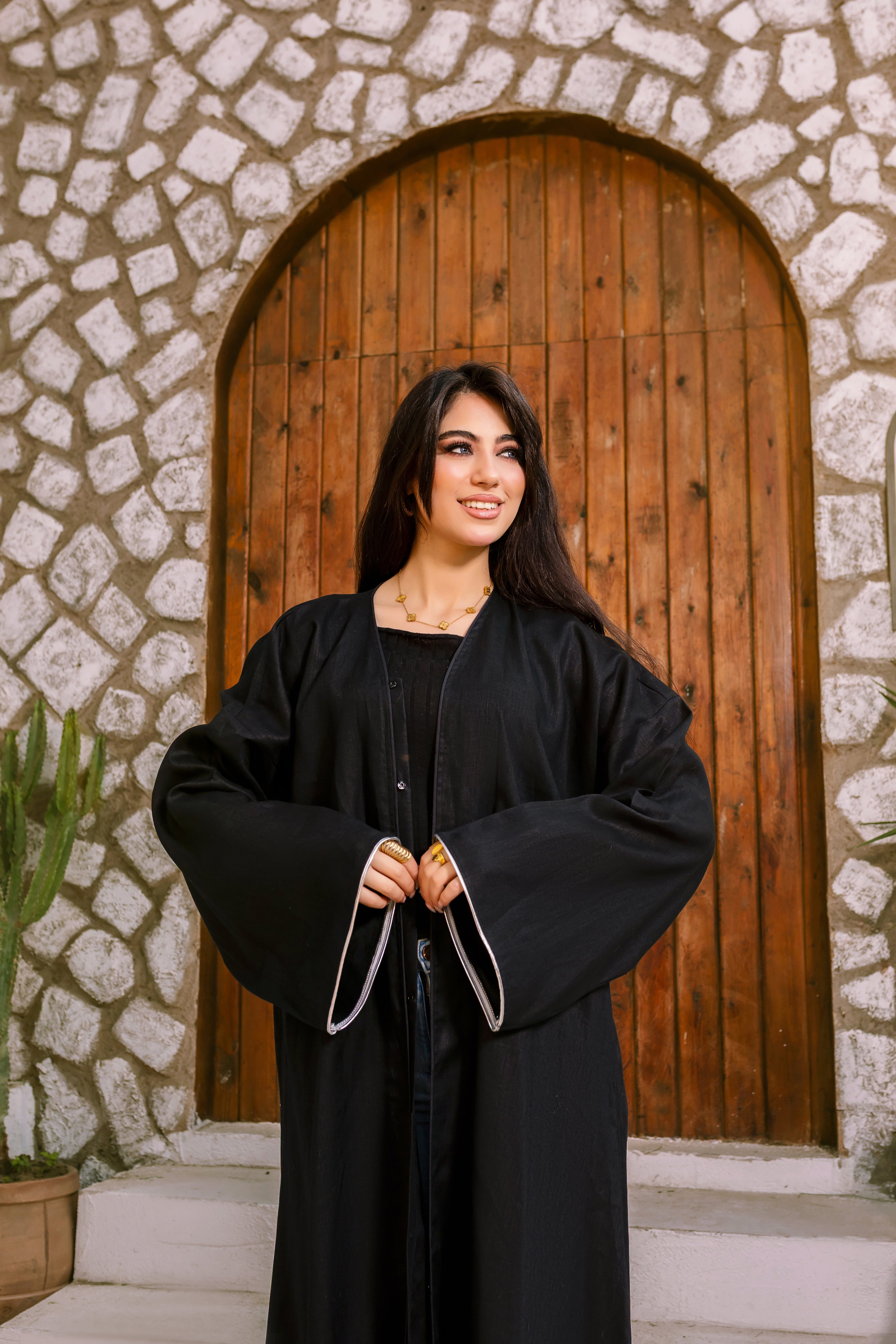 Breezy Linen Organza Hem Abaya