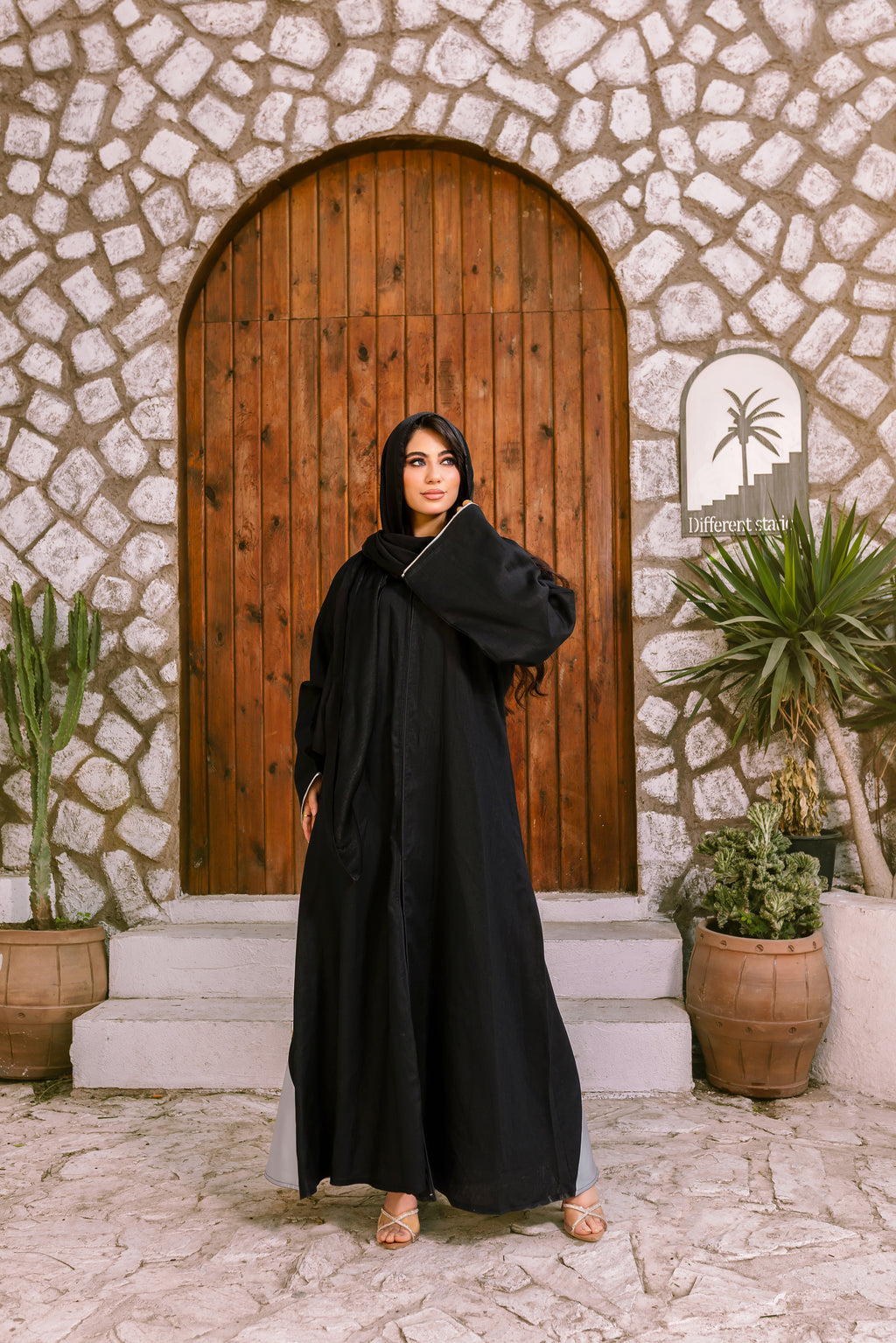Breezy Linen Organza Hem Abaya