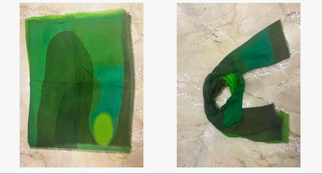 Breezy Linen-Cotton Artistic Green Scarf