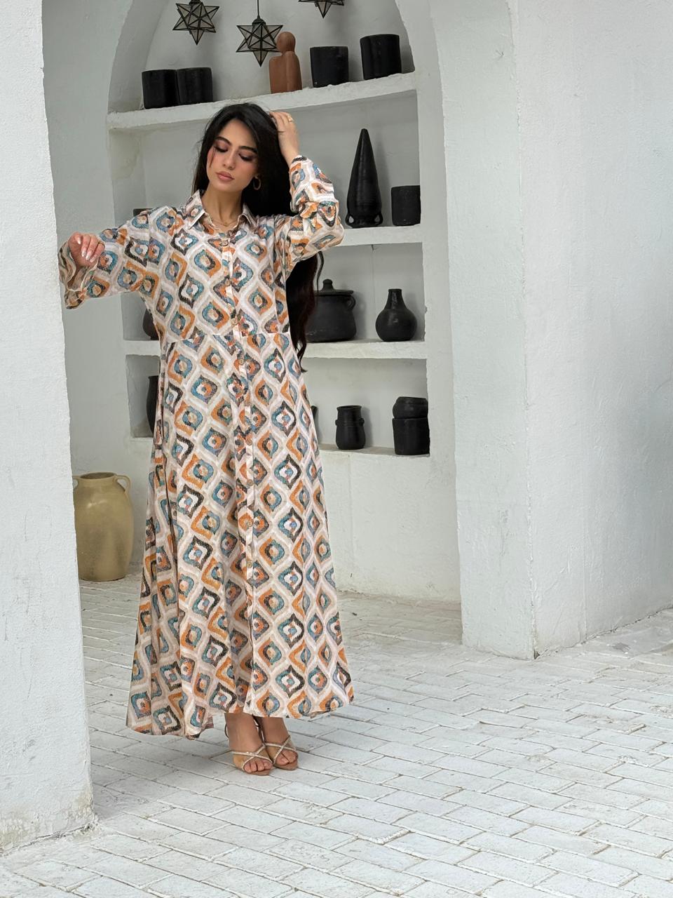 Breezy Flow Dress – Geometric Earth