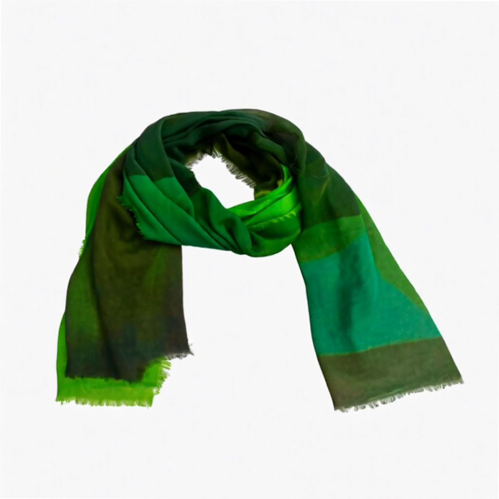 Breezy Linen-Cotton Artistic Green Scarf
