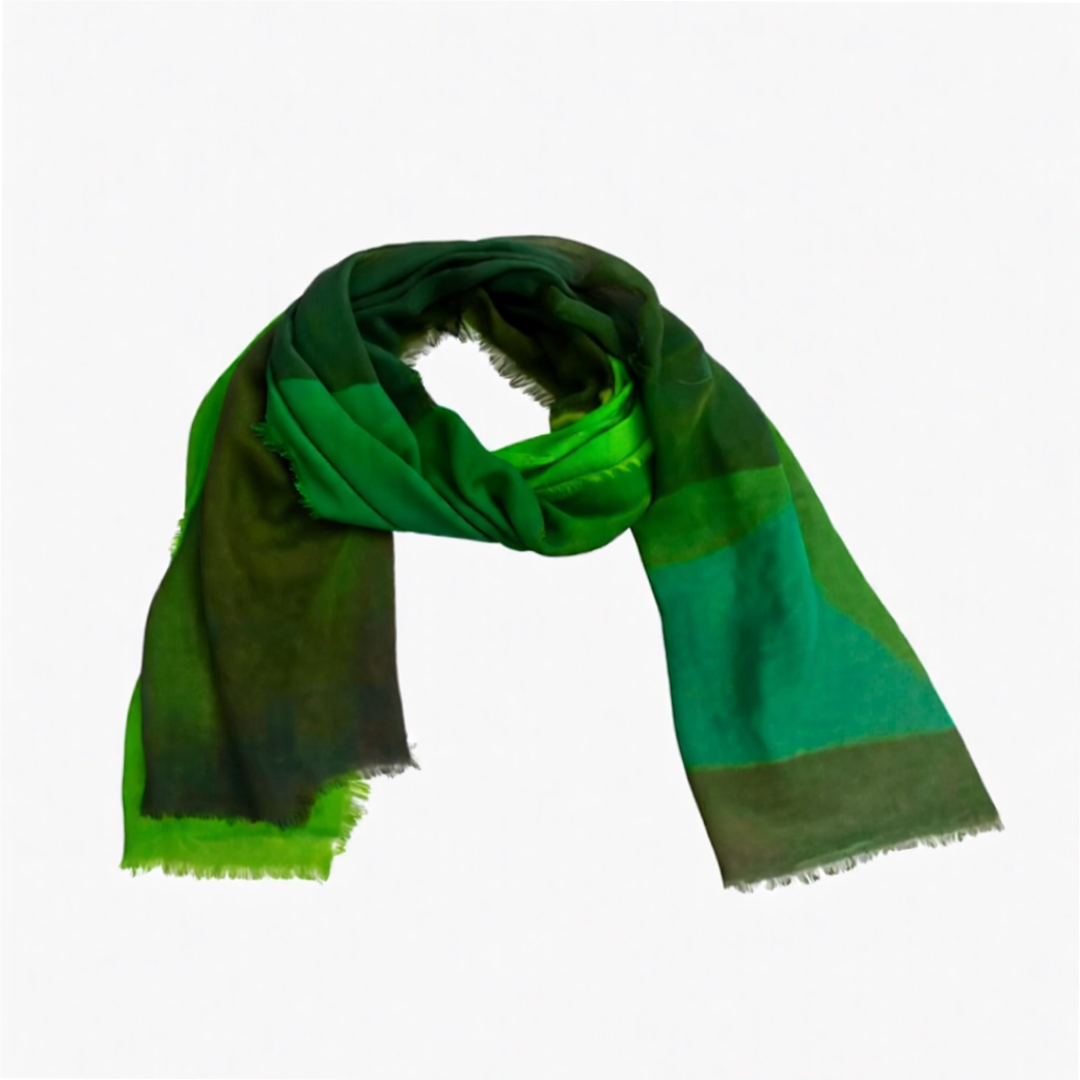 Breezy Linen-Cotton Artistic Green Scarf