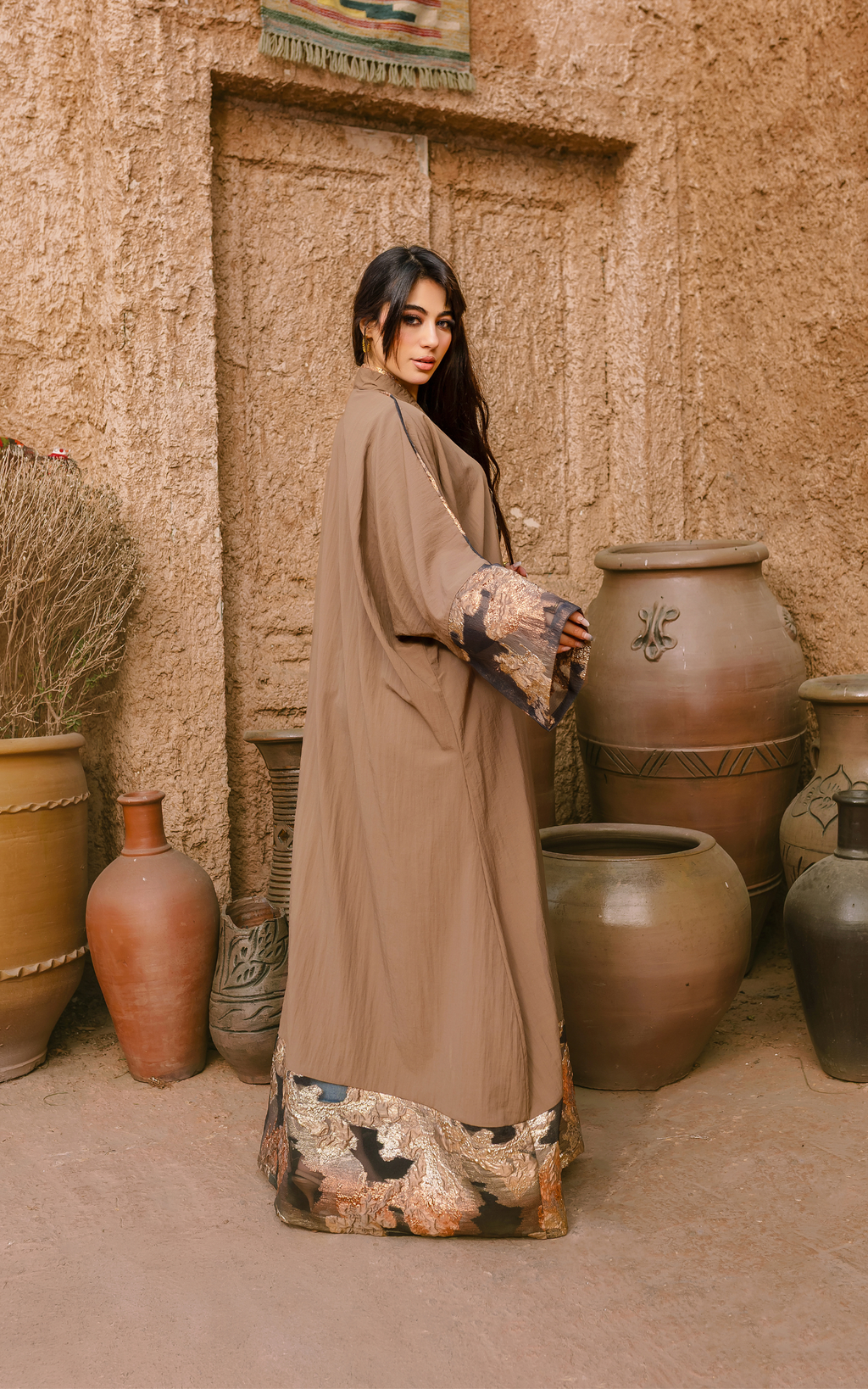 Breezy Bamboo Festive Abaya – Brown