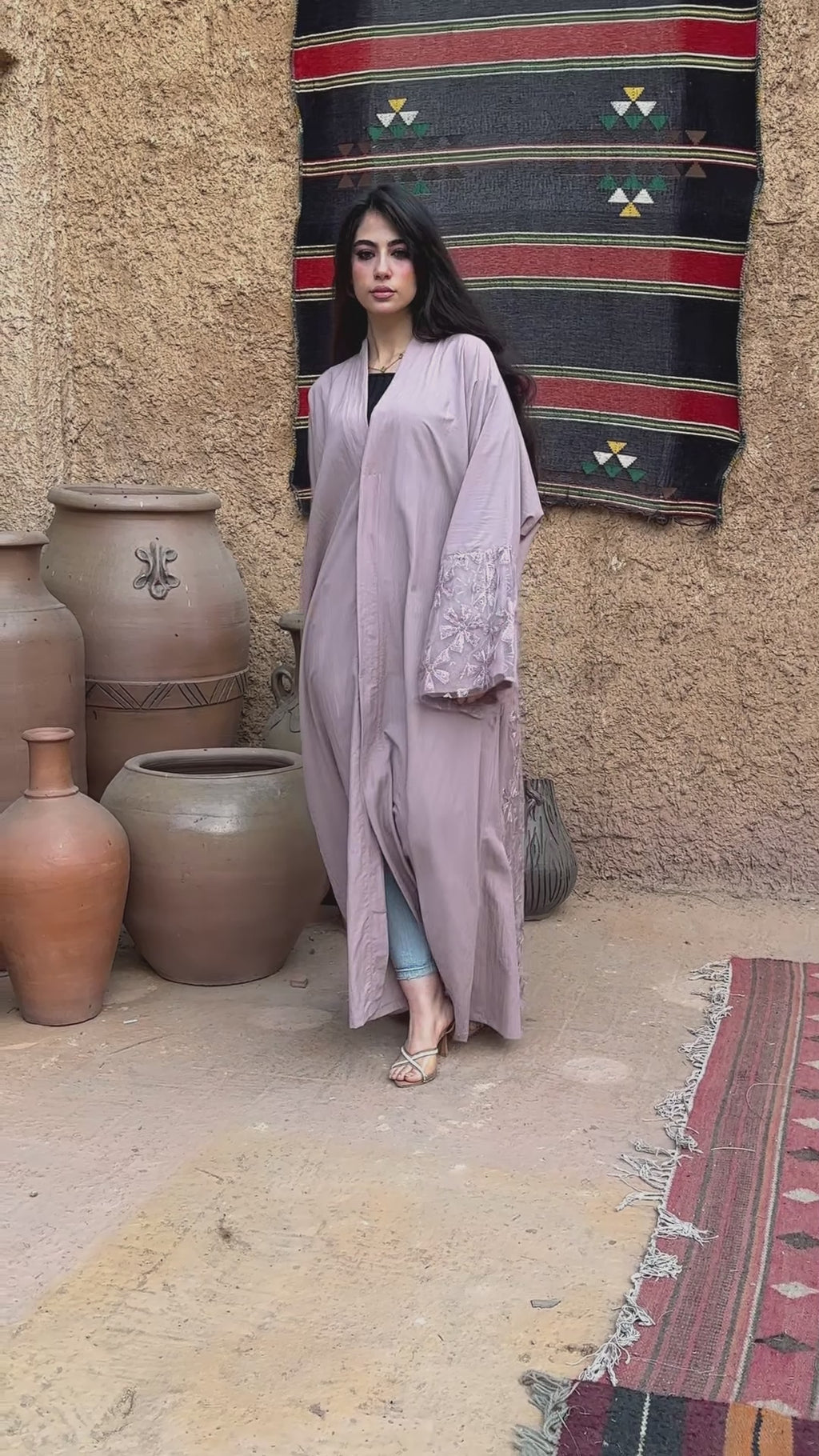 Breezy Bamboo Festive Abaya – Dusty Pink