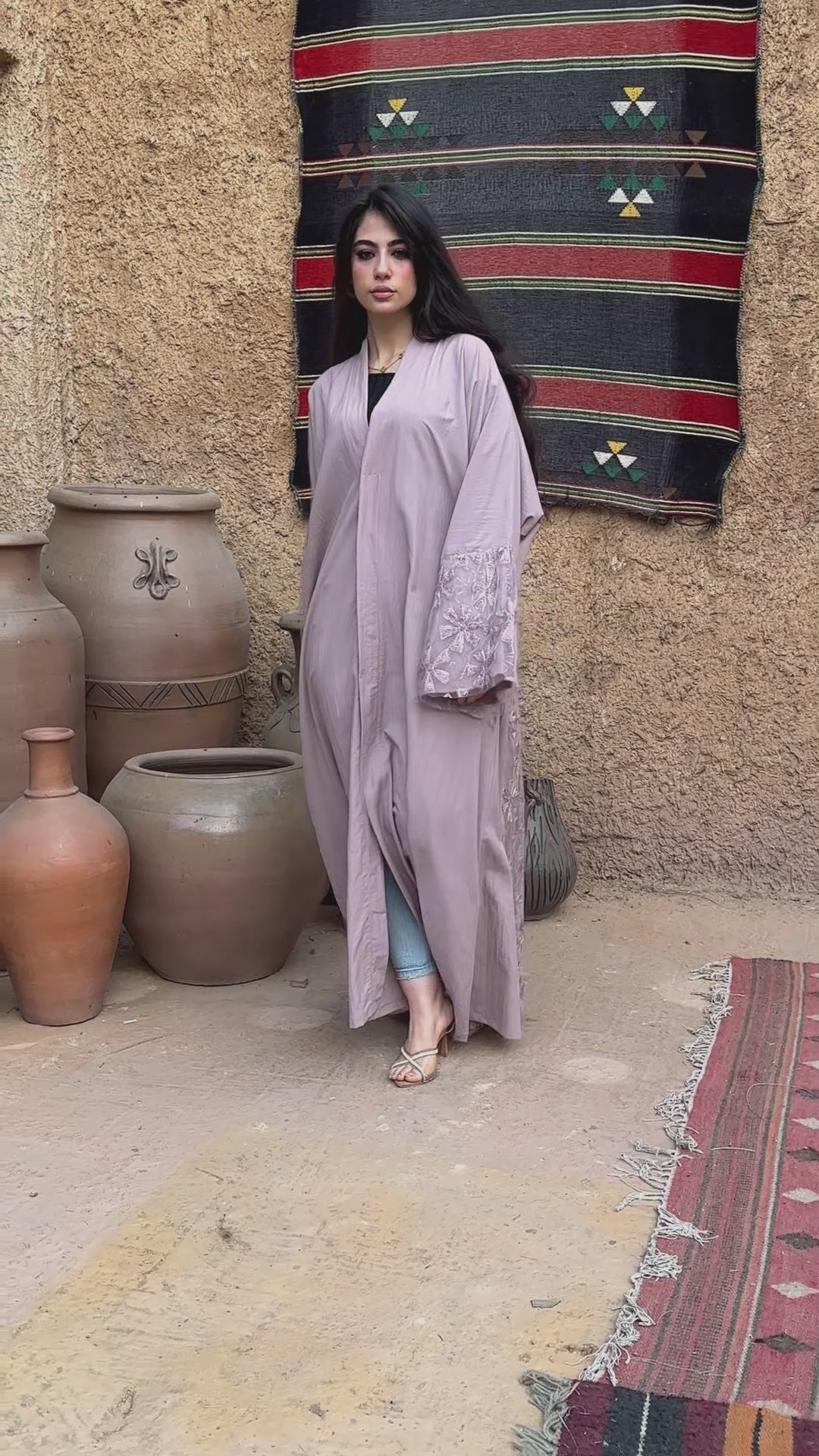 Breezy Bamboo Festive Abaya – Dusty Pink