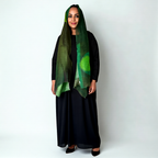 Breezy Linen-Cotton Artistic Green Scarf