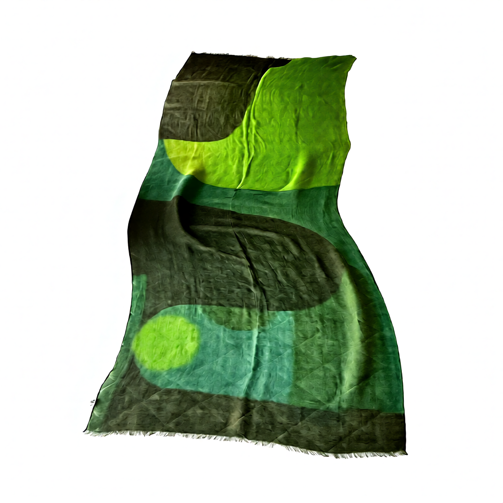 Breezy Linen-Cotton Artistic Green Scarf