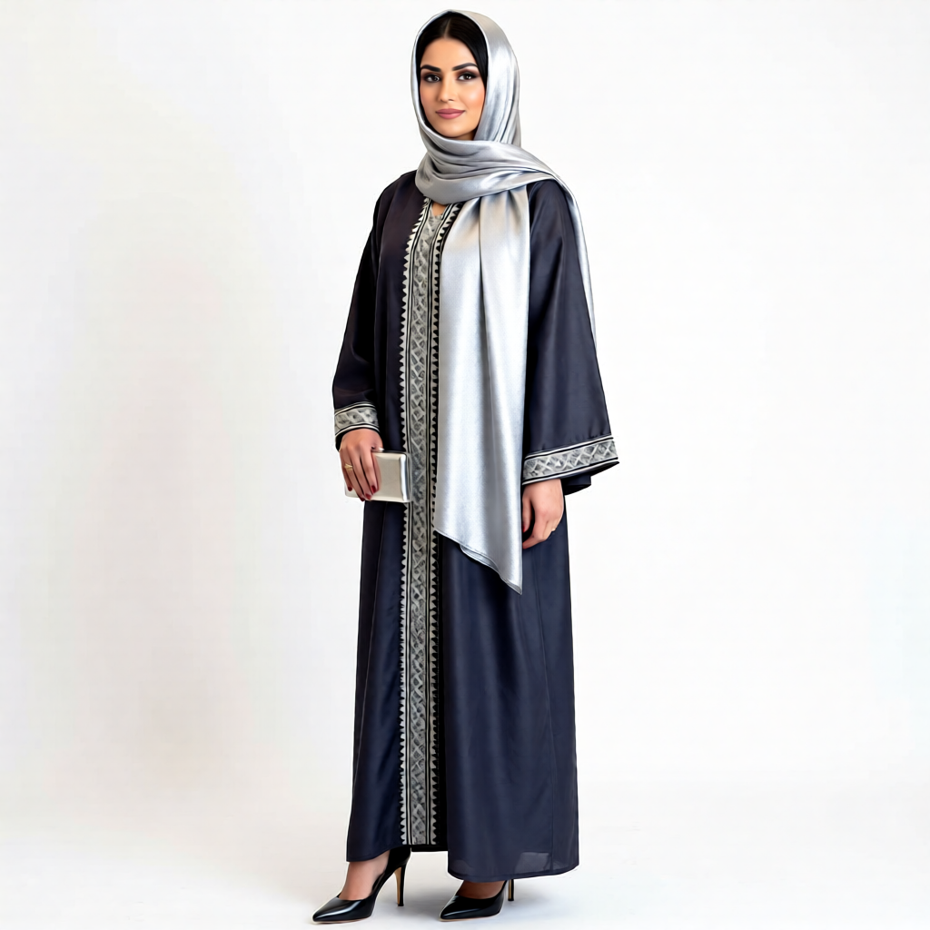 Nora Abaya – Black with Geometric Embroidery