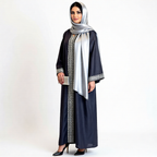 Nora Abaya – Black with Geometric Embroidery