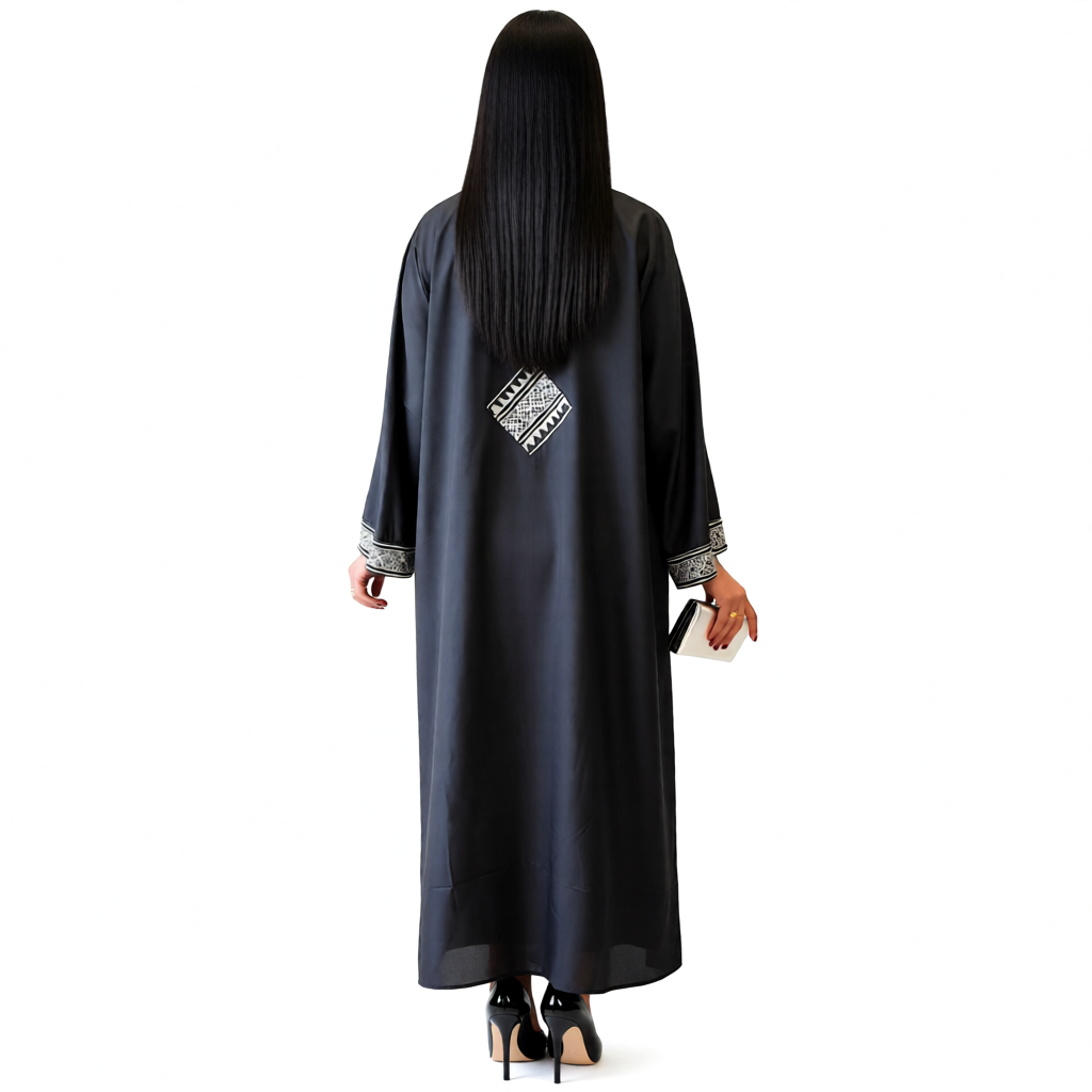 Nora Abaya – Black with Geometric Embroidery