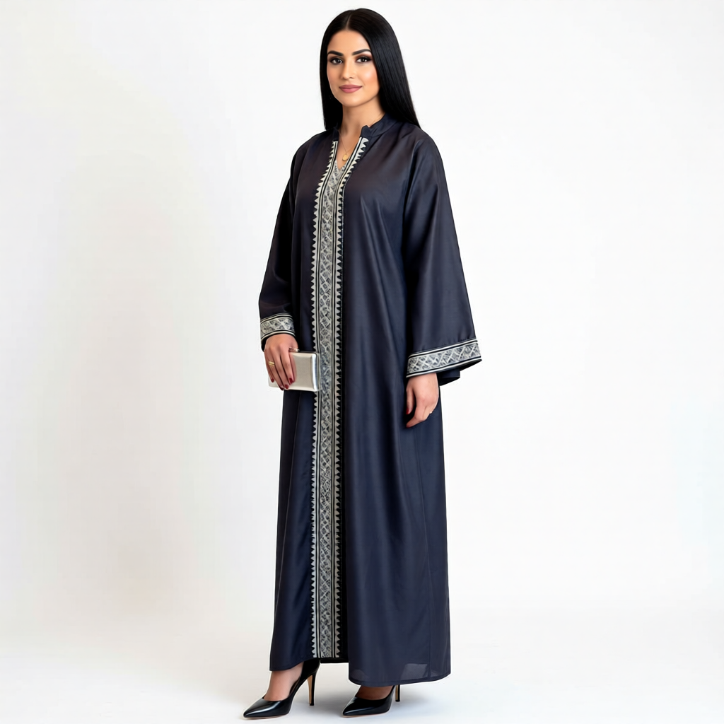 Nora Abaya – Black with Geometric Embroidery